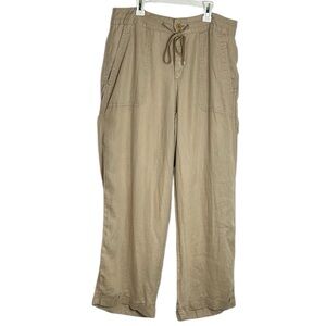 Lauren Ralph Lauren Size 8 Tan Linen Drawstring Lined Wide Leg Cuffed Pants